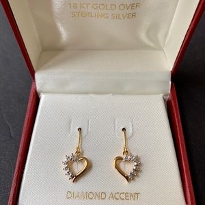 18 KARAT GOLD OVER SILVER EARRINGS/DIAMOND ACCENT